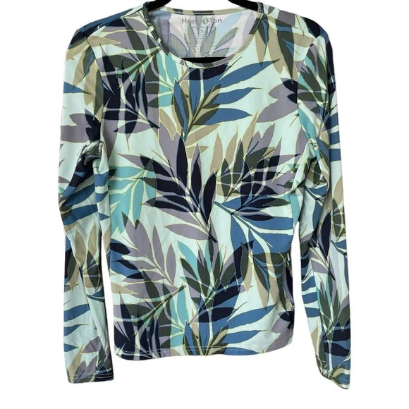 Hang Ten Rash Guard Sun Shirt SPF 50 Size Small With Zipper Pocket Palm Print - Picture 2 of 8